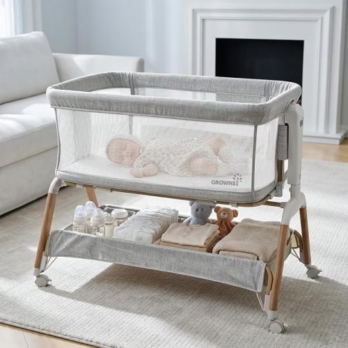 GROWNSY 5-in-1 Baby Bassinet Bedside Sleeper with Gentle Manual Rocking