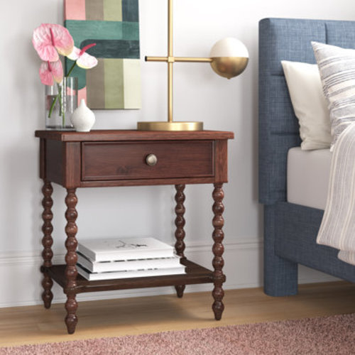 Madison Park Signature Beckett Turned Wood Spindle Nightstand with Drawer & Shelf | Wayfair