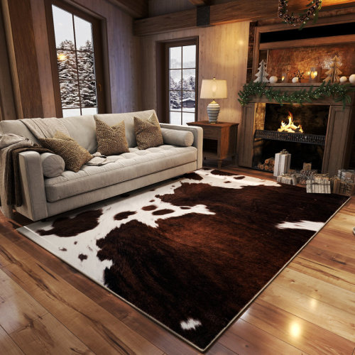 Mercer41 Dark brown cowhide-textured modern non-slip indoor area rug, machine washable and foldable, suitable for living rooms, hotels, apartments, and dormitories. | Wayfair