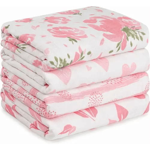 GLLQUEN BABY Muslin Swaddle Blankets 4Pk Receiving Blanket Large 35" x 40"