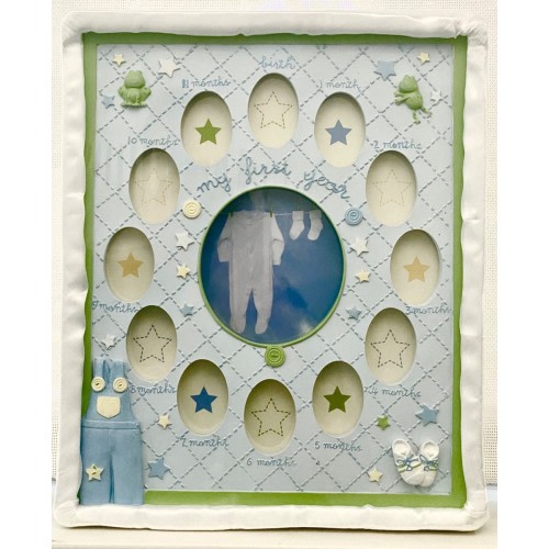 First Impressions Blue & Green My First Year Baby Boy 0-12 Month Photo Frame