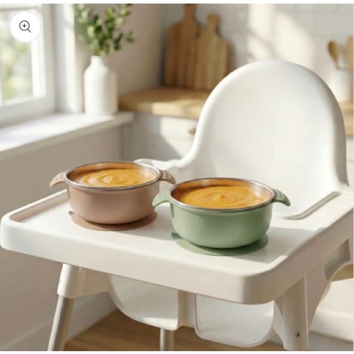 Stainless Steel Suction Bowl Set of 2 (Mocha Mousse & Sage Green)
