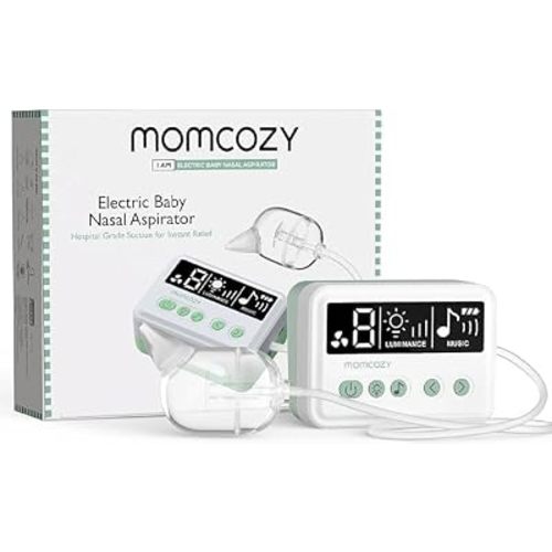 Momcozy Aspirador Nasal para Bebé, 【Grado Hospitalario】 Succión Fuerte de 70 KPa y 9 Niveles de Succión Ventosa Nasal, Limpiador Nasal Eléctrico para Niño Pequeño y Recién Nacido, Luz Tranquilizante y