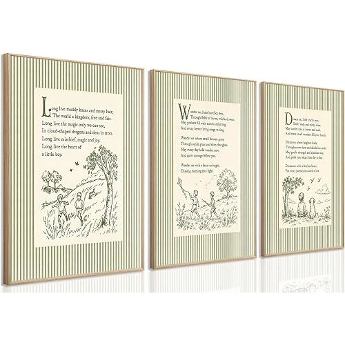 Vintage Boy Nursery Wall Art Set of 3, Cottagecore Childhood Poem Prints
