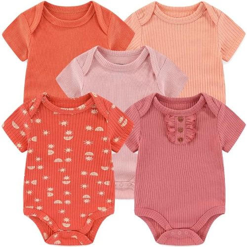 Kiddiezoom Newborn Baby Unisex Cotton One-Piece Bodysuits Baby Gift 5-Pack Baby Clothes