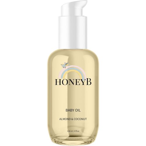 HoneyB Soothing Baby Oil with Almond & Coconut Oils for Increased Hydration - Clean and Plant-Based Baby Coconut Oil for Newborn, Baby Massage Oil, Coconut Baby Oil, 4oz