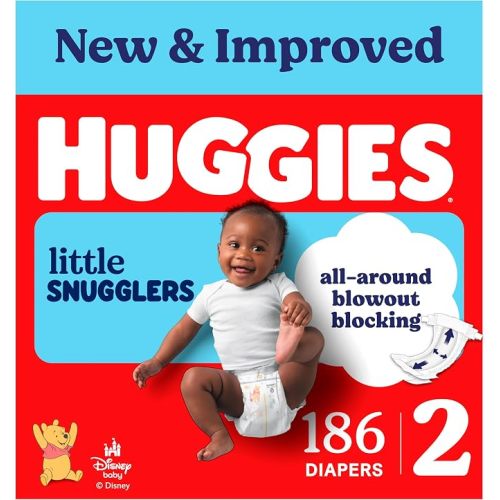 Huggies Size 2 Diapers, Little Snugglers Baby Diapers, Size 2 (12-18 lbs), 186 Count (3 Packs of 62), Packaging May Vary