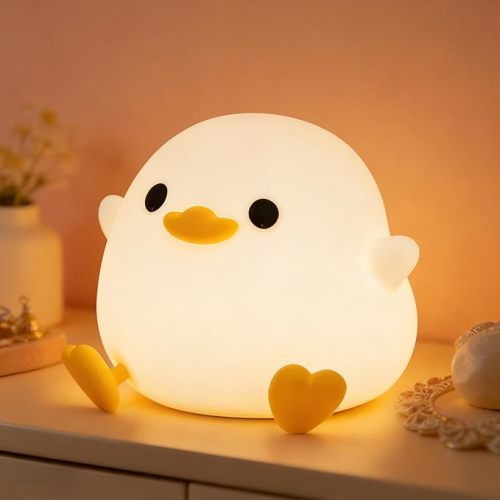 Duck Night Light, Cute DoDo Duck Lamp, Squishy Silicone Dimmable Bedside Light for Baby Kids Nursery with Timer, Rechargeable Touch Nightlight for Boys Girls Room Decor, Valentine‘s Day Gift
