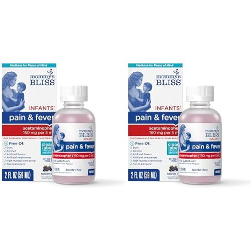 Mommy's Bliss Infants' Pain and Fever Reducer, Baby Acetaminophen, Dye-Free Medicine, Infant Fever Reducer, Delicious Mixed Berry Flavor, Ages 2+, 2 Fluid Ounces (Pack of 2)