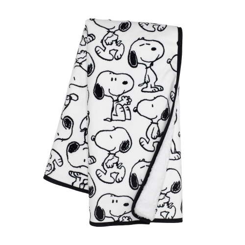 "Lambs & Ivy Snoopy Baby Blanket - Soft Minky and White Faux Shearling, 30"" X 40"", Machine Washable, Black/White"