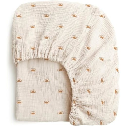 Konssy Muslin Crib Sheets for Girl Boy, Soft and Breathable Cotton Baby Sheets for Standard Crib Mattress, 52"x 28" (Sun)