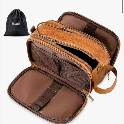 Elviros Toiletry Bag for Men, Large Travel Shaving Dopp Kit Water-resistant Bathroom Toiletries Organizer PU Leather Cosmetic Bags