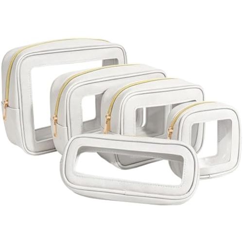 5Pcs Diaper Bag Organizer Pouch Set, Waterproof Travel Clear Makeup Bag Set for Women Small Toiletry Bag Travel Packing Organizer Bags Cosmetic Case with Zipper Compact Car Organizer Bag (White Set)