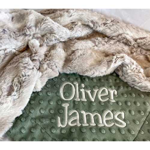 Personalized Wild Rabbit Minky and You Choose the Dimple Minky Baby Blanket, Newborn Baby Shower Gift