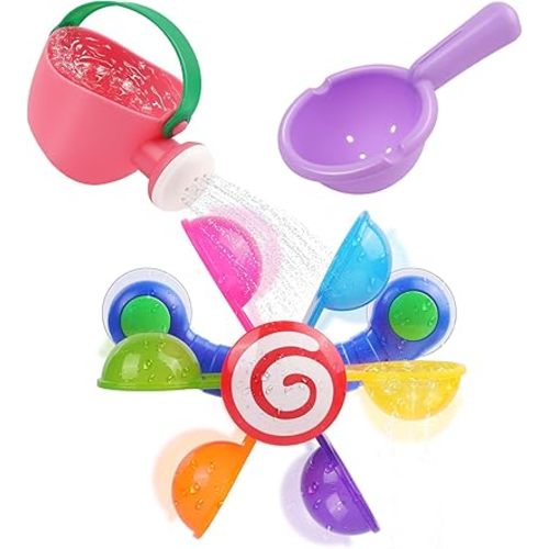 Baby Bath Toy, Kids Watering Can Bathing Spoons Windmill Water Toys Set of 3, Fun Interactive Water Bathtub Toy, Beach Shower Swimming Pool Toys Gifts for Babies Toddlers Party Favors