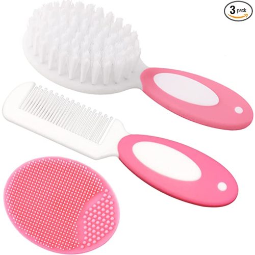 Baby Hair Brush, Cradle Cap Brush, Baby Hair Comb, Baby Hair Brush and Comb Set for Newborns & Toddlers, Baby Brush Soft Bristles, Ideal for Cradle Cap, Perfect Baby Registry Gift (Pink)