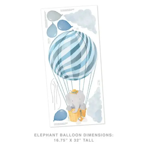 Elephant in Basket • Blue • Small • Peel-and-Stick Wall Decals