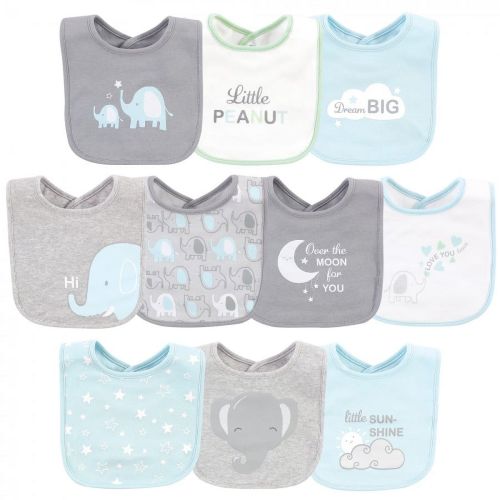 Luvable Friends Elephant Baby Boy Machine Washable and Absorbent Cotton Baby Bib, Blue
