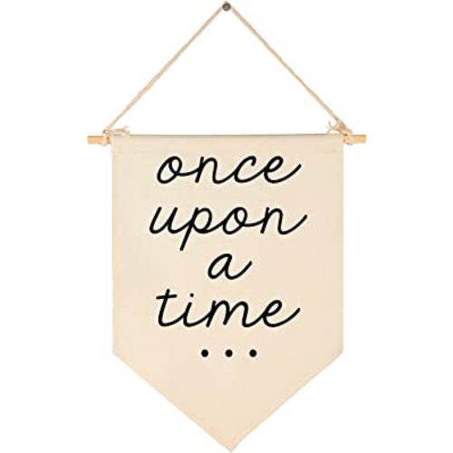 Once Upon a Time-Decor Gift for Nursery Bedroom Playroom Front Door Bookshel Bookcase Reading Corner-Birthday Christmas Gift-Hanging Flag Banner Wall Sign Decor Present for Baby Kids Girl Boy Teen