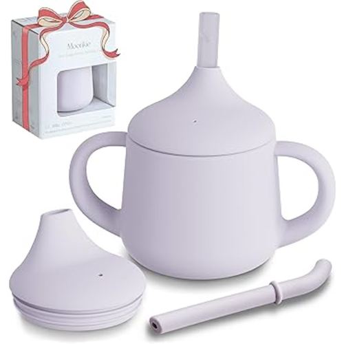 Moonkie Silicone Baby Sippy Cups | 3 Stages Training Cup Straw Cup for Infants Toddlers and Kid | 4 oz 1Pack