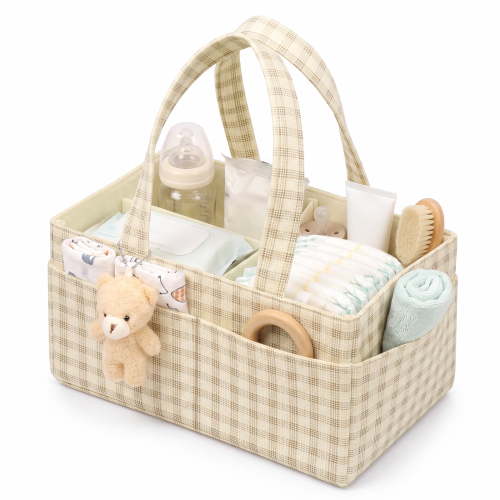 Beige Baby Diaper Caddy Organizer with Removable Dividers for Baby Essentials