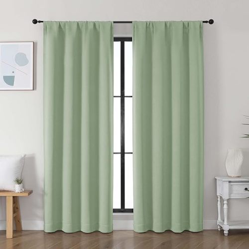 Simplebrand Ava Light Green Blackout Curtains for Bedroom 72 Inch Length 2 Panels Set, Privacy Thermal Insulated Rod Pocket Door Window Curtains for Patio French Front Door, W40 x L72 Inch
