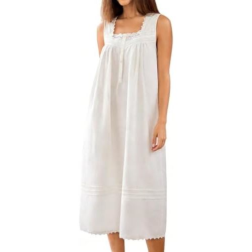 100% Cotton Nightgowns for Women Sleeveless Night Gown with Pockets,XS-5XL
