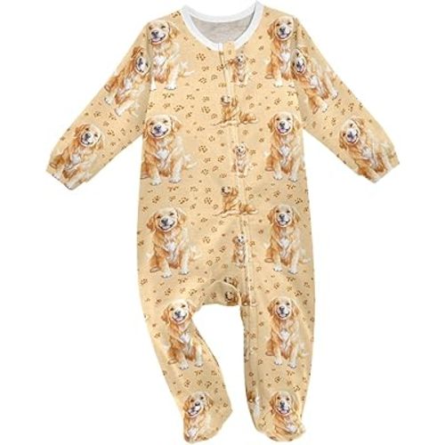Baby One-Piece Footies Tropical Leaves White Sleeper Pjs Footed Bodysuit Rompers Zipper for Boys Girls 3M
