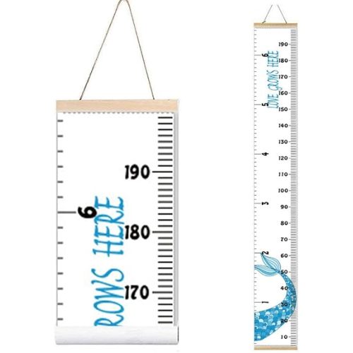 Kids Growth Chart, Wood Frame Fabric Canvas Height Measurement Ruler from Baby to Adult for Child's Room Decoration 7.9 x 79in (7.9 x 79in, Blue Mermaid)