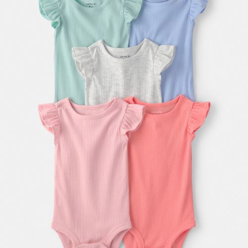 Baby Girl 5-Pack Ruffle-Sleeve Multipack Bodysuits - Pink/Blue/Green | Carter’s Oshkosh Canada