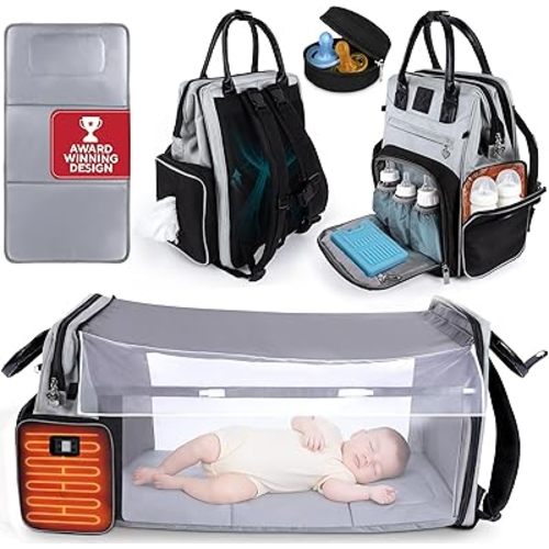 Award-Winning Large Diaper Bag with Changing Station – Eco-Friendly Evergreen Winner Large Diaper Bag Backpack w/ Heated Bottle Pockets, Premium All-in-One Backpack, Baby Essentials, Parents Gift