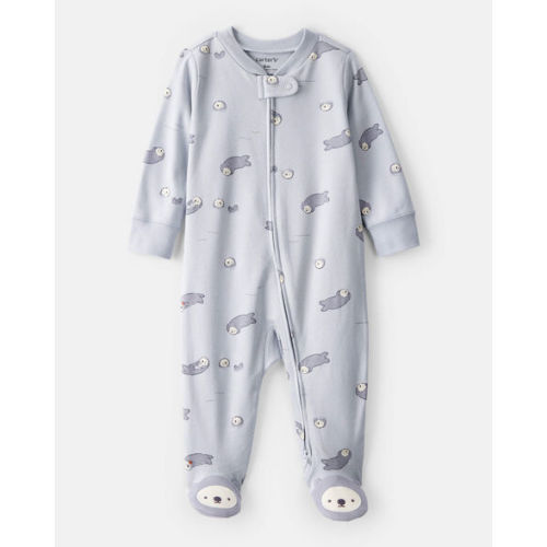 Otter Print 100% Cotton Long-Sleeve Snug Fit Sleep & Play Pajamas - Blue - Carter's | Carter's