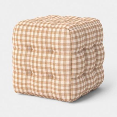Dorm Tufted Gingham Ottoman Tan - Room Essentials™