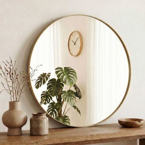 JIONJOY 20" Gold Round Wall Mirror with Anti-Rust Metal Frame, Tempered Glass Circle Mirror for Bathroom, Vanity Living Room