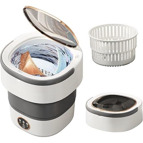 Portable Washing Machine 20L —Small Foldable Washer with Spin Basket, 3 Mode Deep Clean — Mini Laundry Machine for Travel, Dorms, Camping, Ideal for Baby Clothes, Underwear, Socks Gray