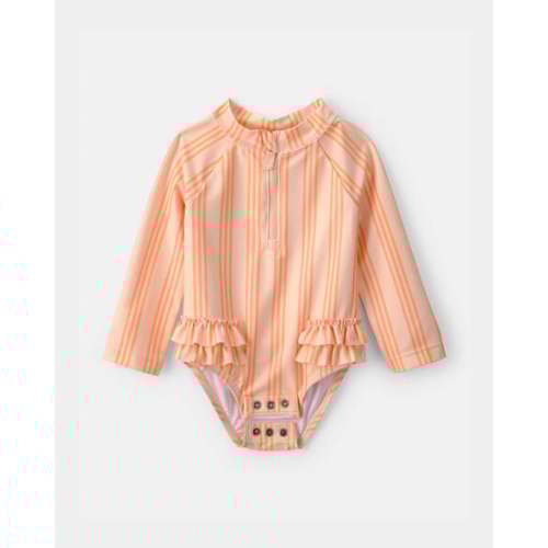 Baby Girl 1-Piece Striped Long-Sleeve Rashguard Swimsuit - Orange | Carter's