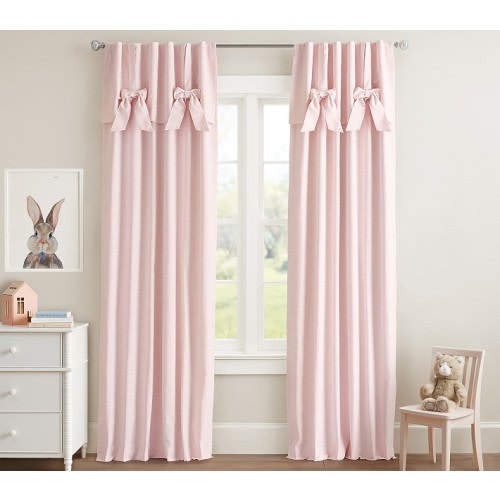 Evelyn Linen Blend Bow Valance Kids Blackout Curtain | Pottery Barn Kids
