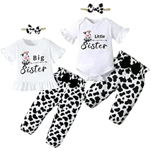 BIRTHDAY SHARK Big Sister Little Sister Matching Outfits Sisters Matching Outfits for Girls Cow Clothes