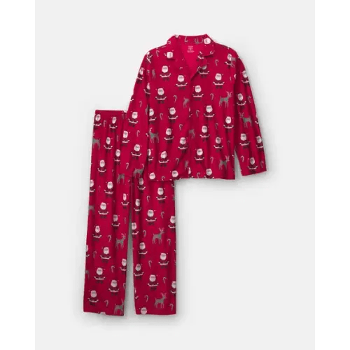 Adult 2-Piece Beige Santa Christmas Fleece Loose Fit Pajama Set - Red | Carter's