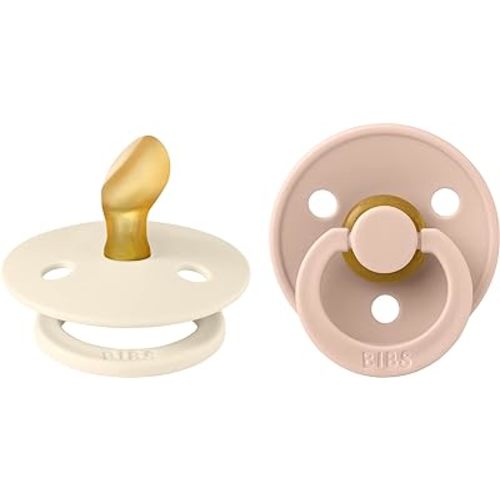 BIBS Colour Pacifiers | Set of 2 BPA-Free Latex Baby Pacifiers | Anatomical Nipple | Made in Denmark (Ivory/Blush | 0-6 Months)