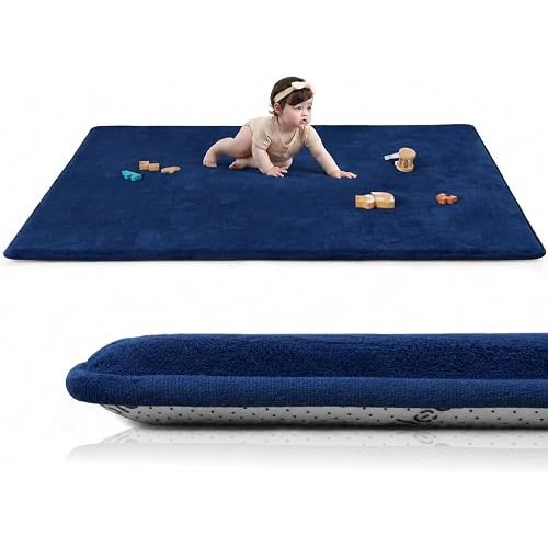 Baby Play Mat for Floor,Large 71"×79" Playpen Mat for Toddler,Infant,Kids,1.3" Thick Non-Slip Nursery Rug,Water Repellent Soft Padded Activity Mats for Tummy Time, Crawling,Playroom(Dark Blue)