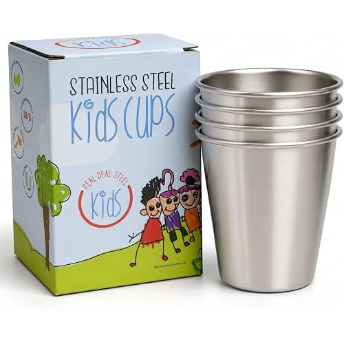 Real Deal Steel Kids Cups, Non-Toxic, BPA Free, 10oz, Set of 4 (Natural Stainless Steel)