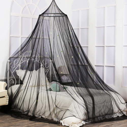 D-GROEE Canopy for Kids Bed, Fluorescent Crib Canopy with Dome, Elegant Net Hanging Fairy Girl Bed Canopy Princess Room Decoration Curtain Fits Full Crib, Queen Play Castle Tent