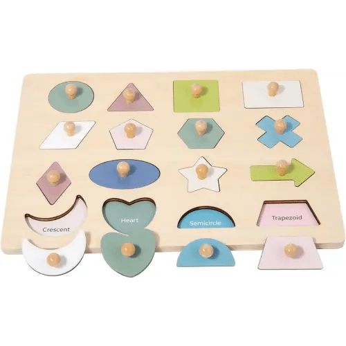Adena Montessori Wooden Shape Peg 16 Piece Puzzle for Toddlers 2-4,Montessori Colorful Shapes Sorter Board,Geometric Color Matching Toys for Girls Boys 18-24 Months,Baby & Toddler Eearly Learning Gift