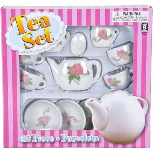 Rhode Island Novelty 13-Piece Miniature Ceramic Toy Tea Set for Pretend Play and Theme Parties