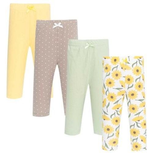 Hudson Baby Infant Girl Cotton Pants and Leggings 4-Pack, Yellow Daisy, Newborn