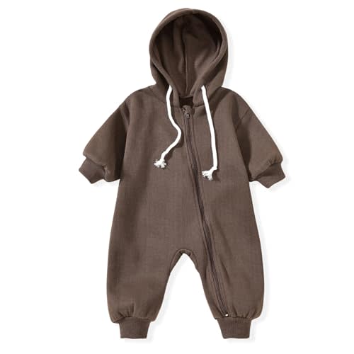 Unutiylo Unisex Baby Boys Girls Long Sleeve Infant Baby Zipper Hooded Jumpsuits Romper Loose Outfit Clothes