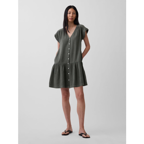 Cotton Gauze V-Neck Tunic Dress