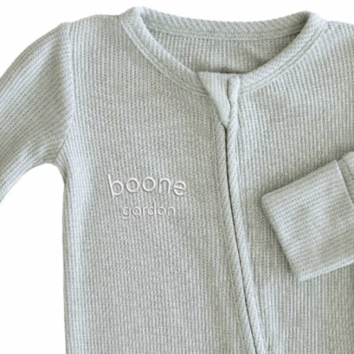 Embroidered Bamboo Waffle Zipper Footie | Mountain Haze