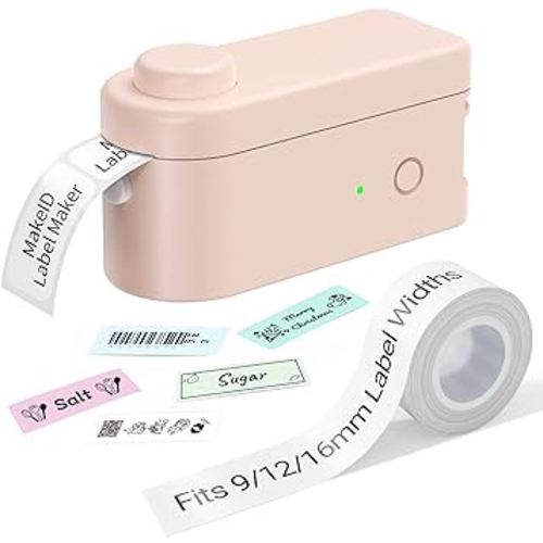Makeid Label Maker Machine with Tape - Compatible with 9/12/16mm Waterproof Tape, Portable & Rechargeable Label Makers with Built-in Cutter Wireless Label Printer Compatible with Android & iOS Devices